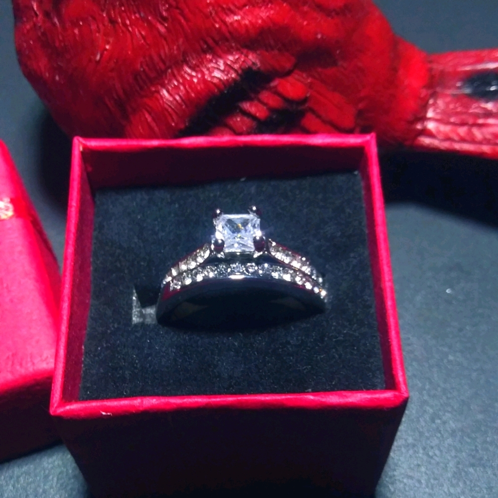 Silver c.z engagement ring set